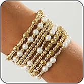 Gold Bracelet Stack Set Beaded Bracelets for Women Dainty Stretch Pearl Bracelets for Women Boho Vacation Jewelry