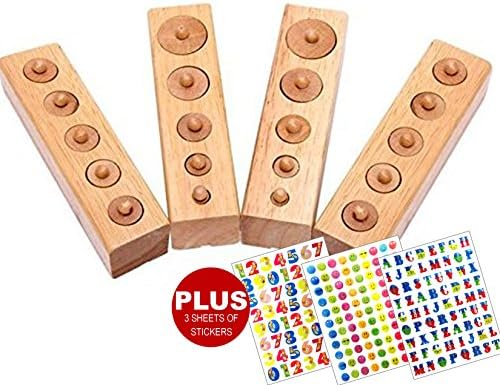 INTELLITOYZ Montessori Wooden Cylinder Blocks in Socket Early Learning Educational Blocks PLUS 3 sheets of stickers