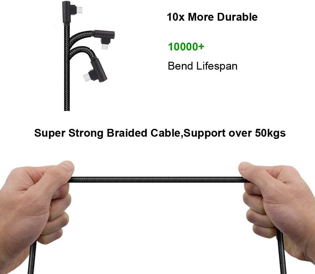LoongGate Angled USB C Cables, Nylon Braided 90 Degree USB Type C to Type A - 1M(3.2ft) - Black, 1 Meters Type-C - Image 5