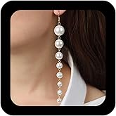 Jugielu Boho Long Pearl Tassel Earrings Gold Pearl Dangle Earrings Bead Pearl Drop Earrings Bridal Pearl Earrings Wedding Pearl Chain Earrings Jewelry for Women