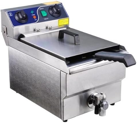 Commercial Grade 430 Stainless Steel Construction Single Tank Restaurant Deep Fryer with Timer and Heavy Duty Copper Oil Releasing Faucet