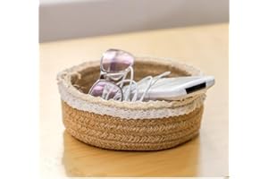1PCS Jute Woven Lace Trim Storage Basket, Short Desktop Cosmetic Organizer, Boho Style Dorm Bedside Household Tidy Bin