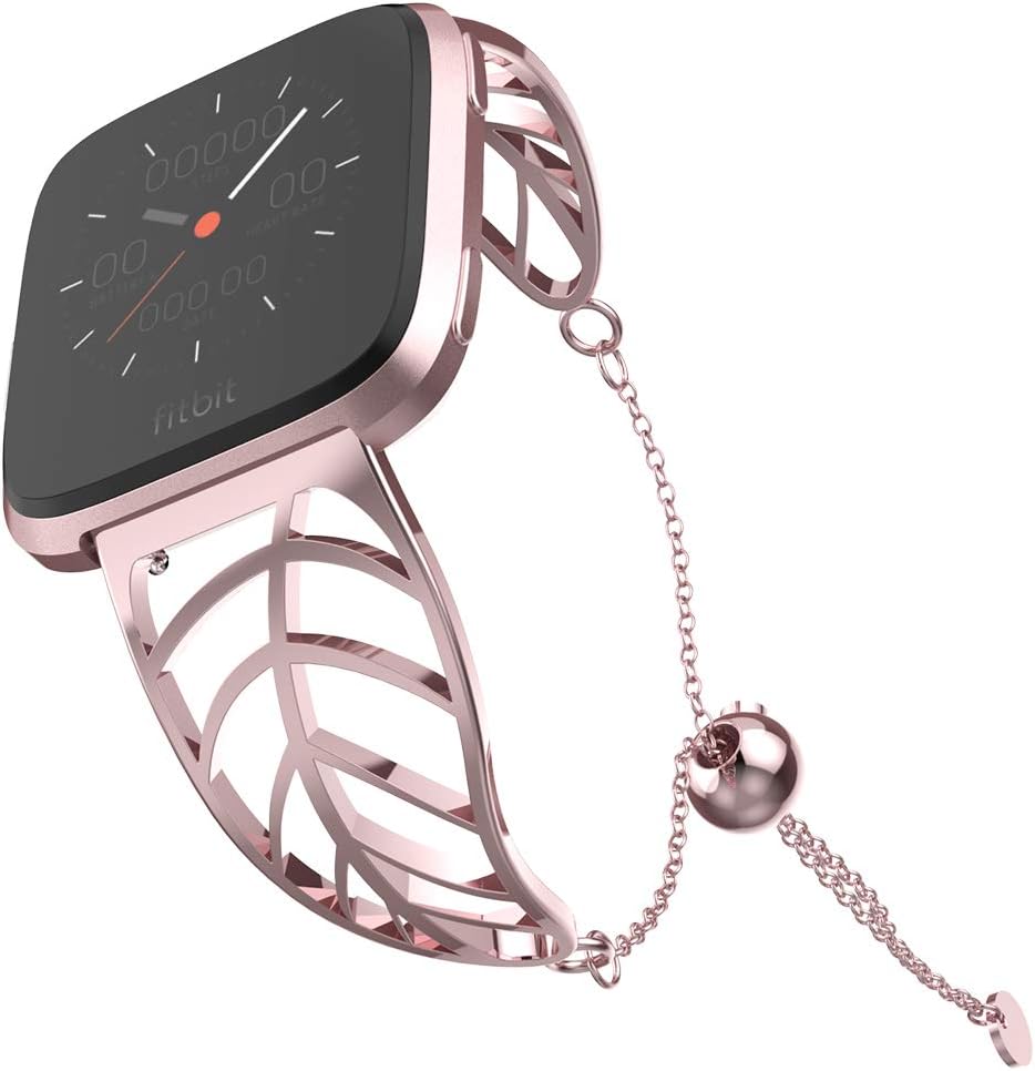 UooMoo Band Compatible with Series 6/Fitbit Versa/Fitbit Versa 2, Leaf Shape Stainless Steel Bracelet Women Replacement for New Fitbit Versa 2 Smart Watch