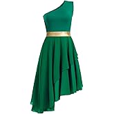 ZYACTU Women's Praise Dance Dress One Shoulder Liturgical Worship Overlays Dress Irregular Hem Lyrical Dancewear