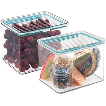 mDesign Airtight Stackable Kitchen Pantry Cabinet Food Storage Container - Attached Hinged Lid - Compact Bin for Pantry, Refrigerator, Freezer - BPA Free, Food Safe - Holds 2 Quarts - 2 Pack - Clear