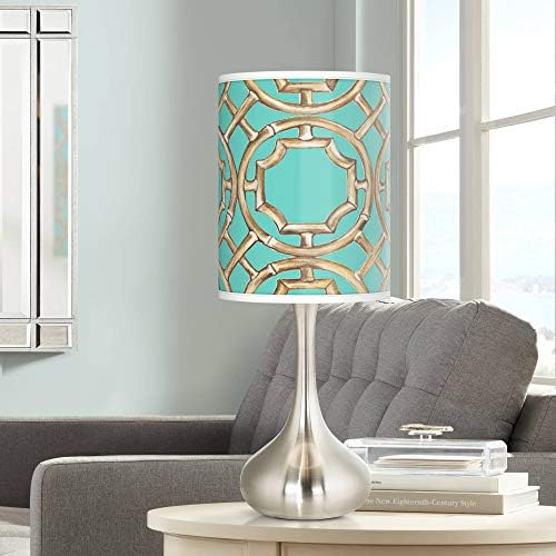 Teal Bamboo Trellis Giclee Droplet Table Lamp - Giclee Glow
