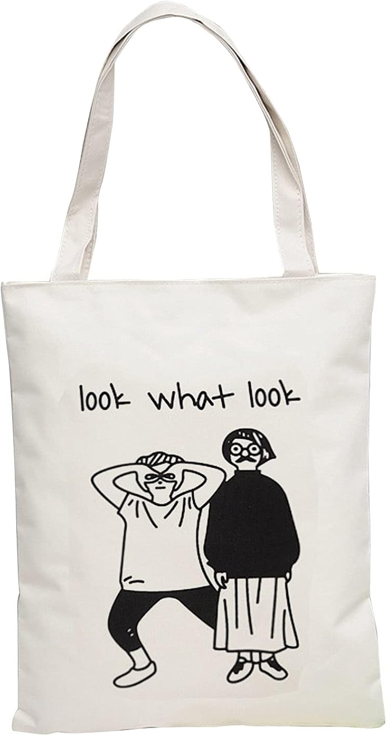 Romacci Women Canvas Bag Handbag Zipper Closure Characters Shopping