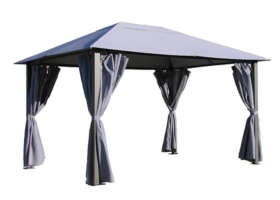 QUICK STAR Metall Garten Pavillon Paris 3x4m Antik Grau Partyzelt mit 4 Seitenteile