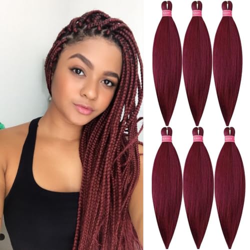 Pre Stretched Braiding Hair Extension Synthetic Soft Prestretched Braids Hair for Women (Wine Red, 20 Inch)