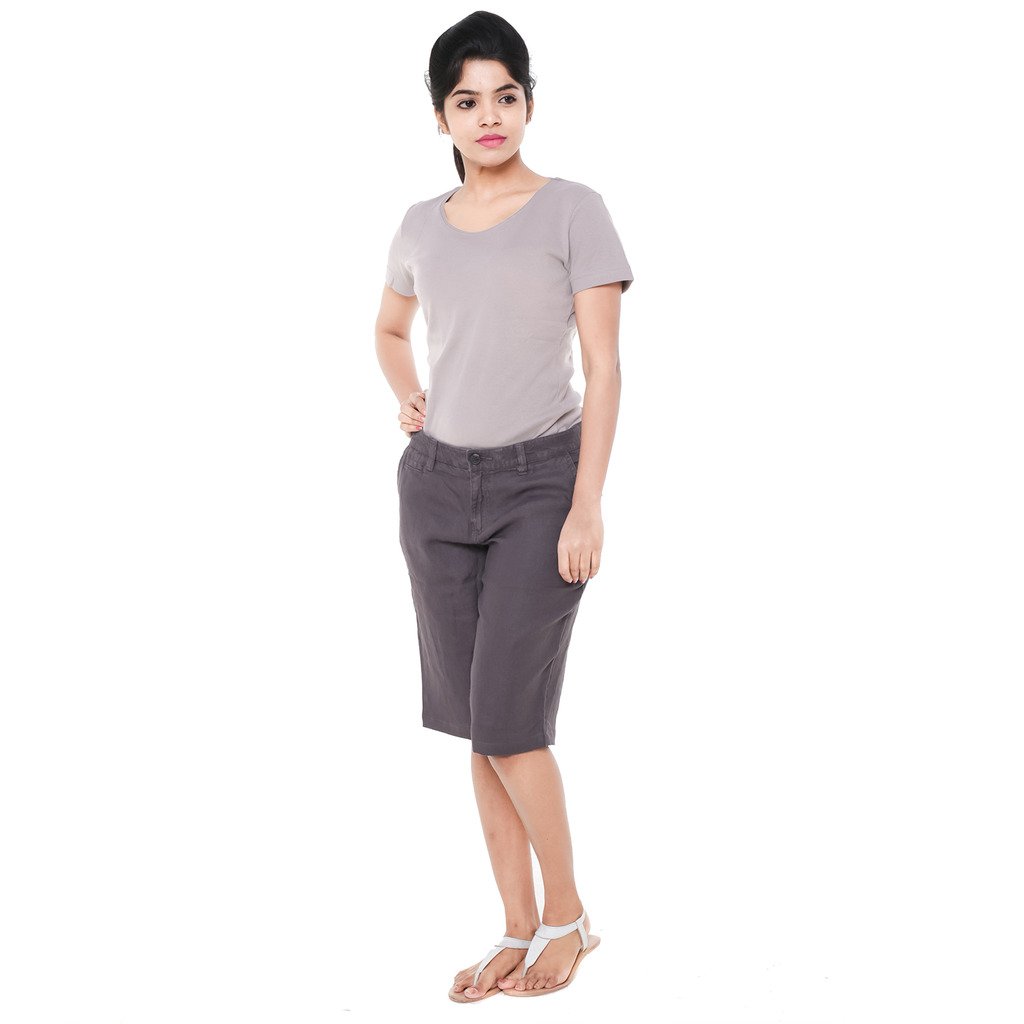 twist women's regular linen shorts (coffee brown) with contrast & free shipping
