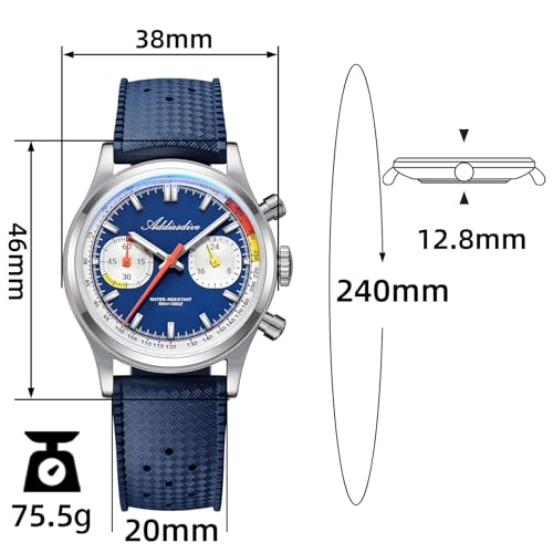 ADDIESDIVE Men’s 38mm Quartz Chronograph Watch, 100M Water-Resistant, BGW9 Luminous, 316L Stainless Steel, Nylon Strap, FKM, Rubber