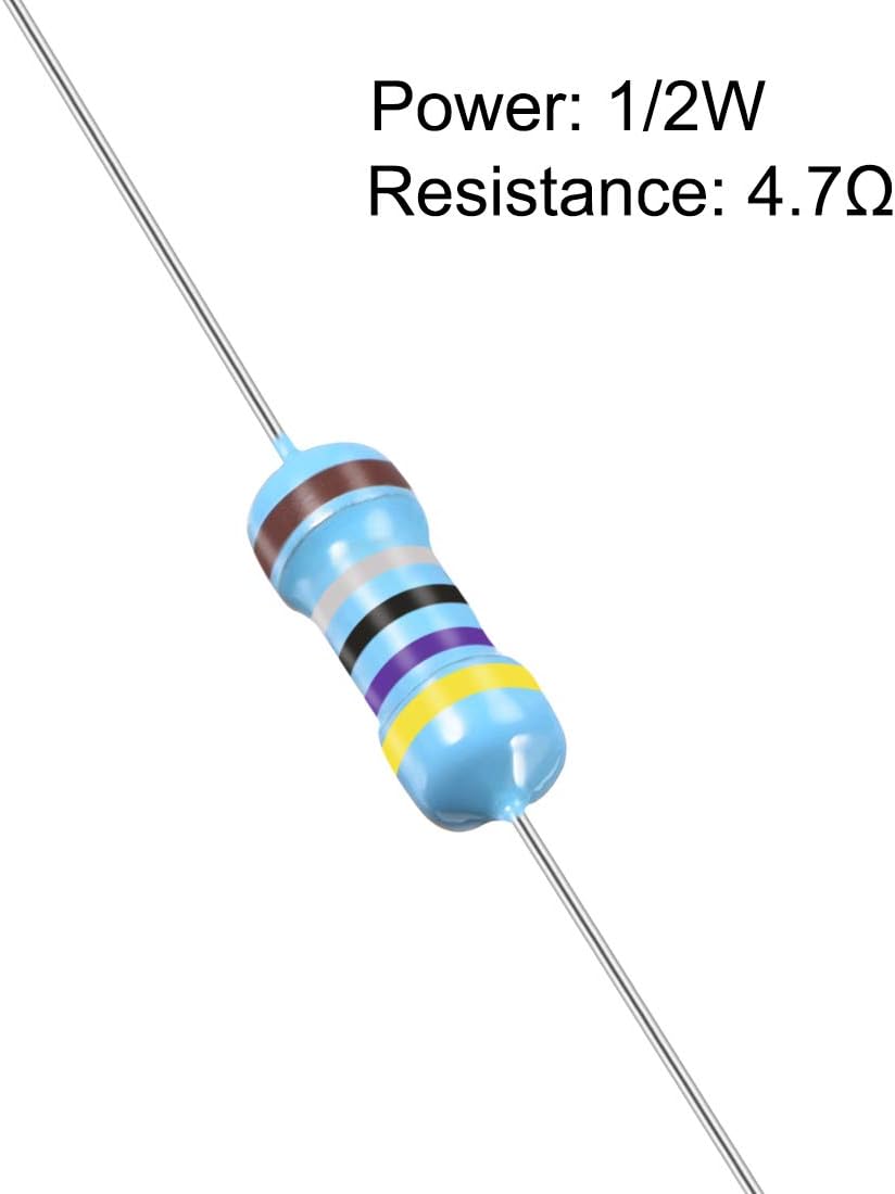 sourcing map 100Pcs 4.7 Ohm Resistor, 1/2W 1% Tolerance Metal Film Resistors, Lead, 5 Bands for DIY Electronic Projects and Experiments - Image 3