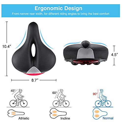 PRYMAX Bike Seat, Most Comfortable Wide Bike Saddle, Memory Foam Padded with Dual Shock Absorbing Ball Suspension Bicycle Seat, Women and Men Bicycle Saddle, Waterproof Taillight, Fit Most Bikes