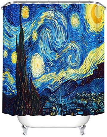 Fangkun Polyester Fabric Bath Curtains - Starry Night Artwork Abstract Oil Painting Art Print Shower Curtain Sets - 12pcs Shower Hooks - 72 x 72 inches