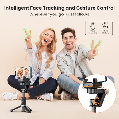 TNW Phone Tripod Gimbal Stabilizer with Fill Light, 2-Axis Antishake Selfie Stick with Wireless Remote, 360° Face/Object Tracking Tripod Stand for Vlogging, Video Recording