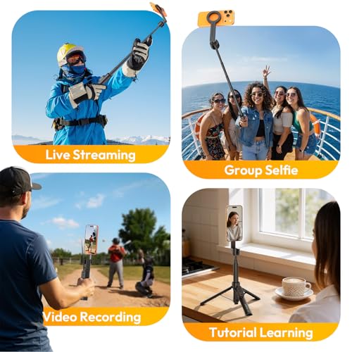 ULANZI SK26 Magnetic Phone Tripod, 44.5'' Selfie Stick for Magsafe w Remote, Portable Tripod for iPhone 17 Pro Extendable Cell Phone Stand Lightweight for Vlog Travel Recording Streaming Selfies