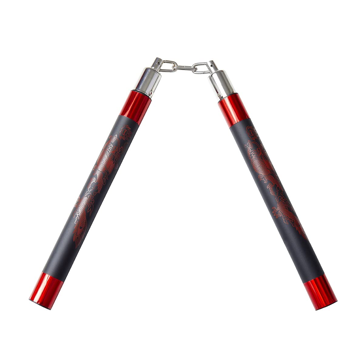 Playwell Competition Deluxe Foam Rubber Speed Training Nunchucks With Chain (Chucks) - 9" - Black/Red
