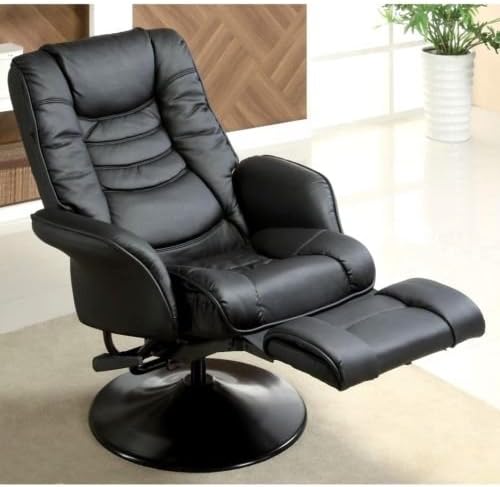 Sleek and Modern Leatherette Chair Living Room Chairs Recliners Recliner Bed Like Black Swivel Stool Stools Reclining Furniture Padded Seating and Headrest Home Theater Family Boy Man Cave Video Game Gaming Gamer Seats Seat Modern Lazy Contemporary