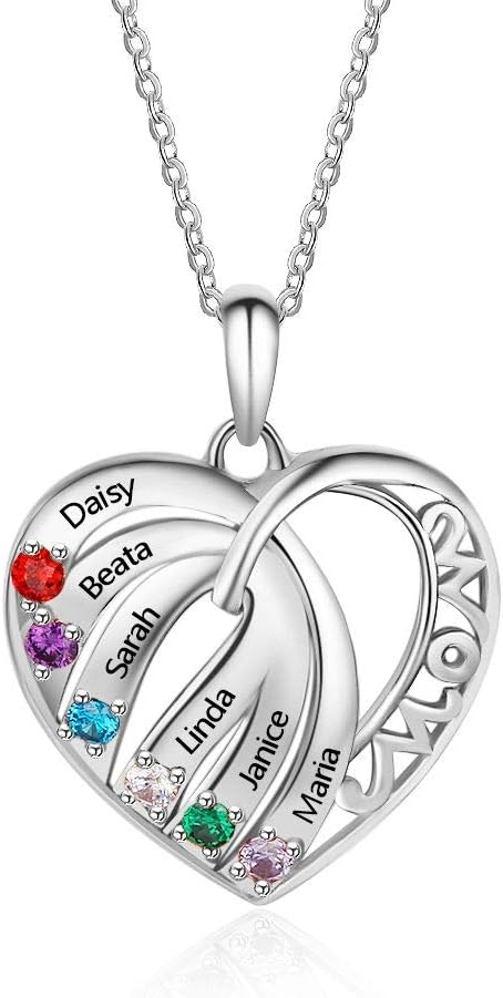 Customized 6 Name Necklace Personalized 6 Simulated Birthstone Mothers Necklace for 6 Family Mothers Day Necklace for Mother