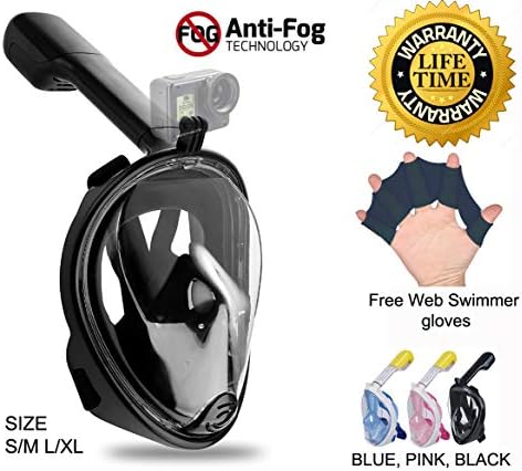 Twific Full Face Mask Snorkel 180 Degree Panoramic View Quality Snorkeling Diving Mask with Easy breath Tube Adult and Child Sizes with Action Camera Slot
