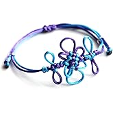 Handmade Flower Knot Bracelet Adjustable Friendship Bracelet with Blue & Purple Thread for Women