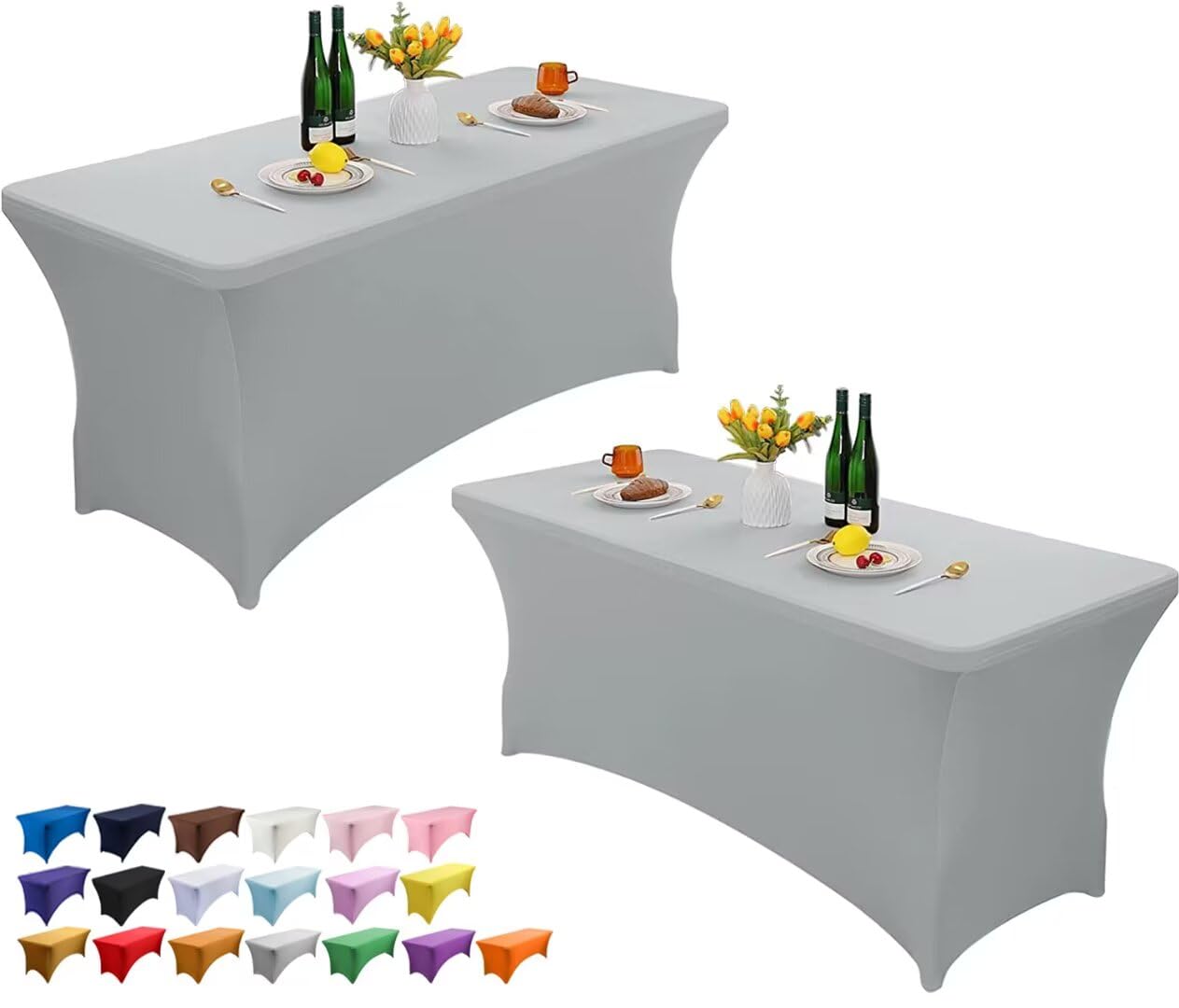 Wolfway 2 Pack 8FT Stretch Spandex Table Cover Washable and Wrinkle Resistant Kitchen Spandex Tablecloth Fitted Rectangular Table for Party,Banquet,Weddings,Cocktail and Festival