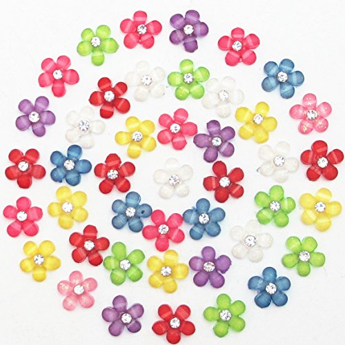 Dandan DIY 80pcs 10mm(0.4  ) Mini Resin Flowers with Shiny Rhinestone Flatback Resin Buttons Resin Flatback Craft Flowers Phonecover Cards Craft Scrapbooking