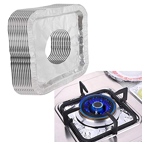 200 Pack Aluminum Foil Square Stove Burner Covers, Disposable Gas Stove Burner Liners, Stove Bib