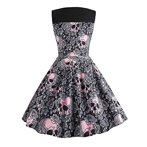 CieKen Forms Sewing Dress Plus Size,Fashion Womens Halloween O-Neck Skull Floral Print Vintage Evening Party Dress,Women's Petite Wear to Work Dresses,Black,XL