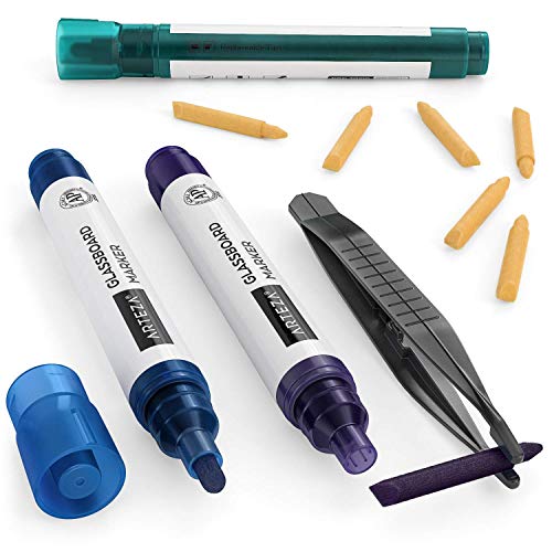 ARTEZA Glass Board Dry Erase Markers Pack of 10 Bright Unique Colors with LowOdor Ink, Erasable