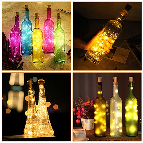Luz de Botella (10 Pack),2.5m 25 LED Lámparas de Botellas con Alambre de Cobre,luz de Botella,Blanco Cálido Luces de Botella de Vino para bricolaje Navidad,Halloween,Entorno Romántico en Boda,Fiestas