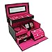 4Queens Girls Jewelry Box Black Pu Leather with Makeup Mirror Watch Display Organizer Storage Case Lockable