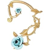Rose Flower Ear Crawler Climber Stud Earrings for Women Leaf Ear Cuff Elf Clip Wrap Earrings Blue 1Pcs
