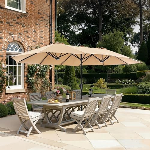 expandable patio table with umbrella hole SUMMIT LIVING 9-Piece Acacia Wood Outdoor Patio Dining Set with 8 Wooden  Chairs & 1 Expandable Wooden Dining Table with Umbrella Hole for 8 Person