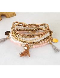 Hanpabum - Juego de 6 pulseras de cuentas bohemias para mujeres y niñas, elásticas, múltiples capas, apilables