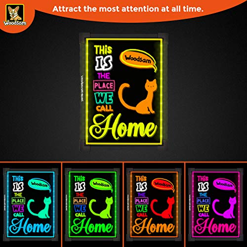 Woodsam LED Drawing Painting Board - 24" x 16" Erasable Non Porous Glass Surface with 8 Fluorescent Window Markers-Best for Chalkboard Blackboard Whiteboard Bulletin/Letter/Spelling/Display/Menu Board