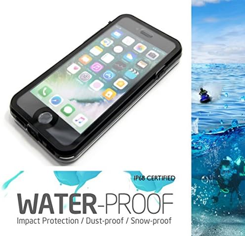 iPhone 7 4.7" Waterproof Case REDPEPPER Full-Sealed 360° Waterproof Cover 6.6ft/2M IP68 Underwater Housing Shockproof Dustproof Sensitive Touch ID w/ Clear Crystal-Pattern Back Case (4.7 Black)