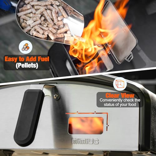 Mimiuo Outdoor Pizza Pellet Oven with Pizza Stone 33 cm, for Baking, Bread, Camping, Barbecue, Garden, Portable Oven Pizza Wood, Black
