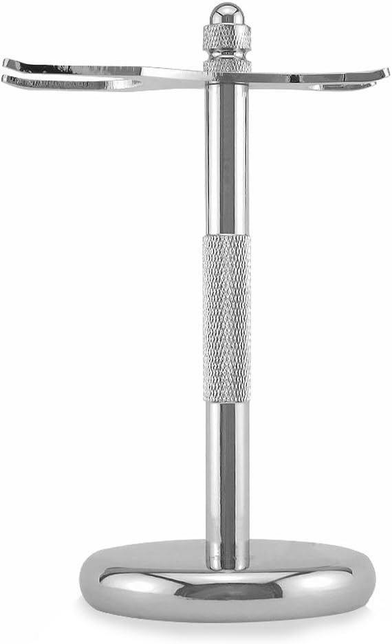 QUCHER Men's Shaving Razor Brush Stand Deluxe Badger Shaving Brush Accessory Holder to Prolong The Life of Brush and Razor - Chrome Finish