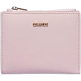 grande 2805 Genuine Leather Small Bifold Wallet For Women Minimalist Wallet Ladies Zippered Mini Purse Small Card Holder (Pale Pink)