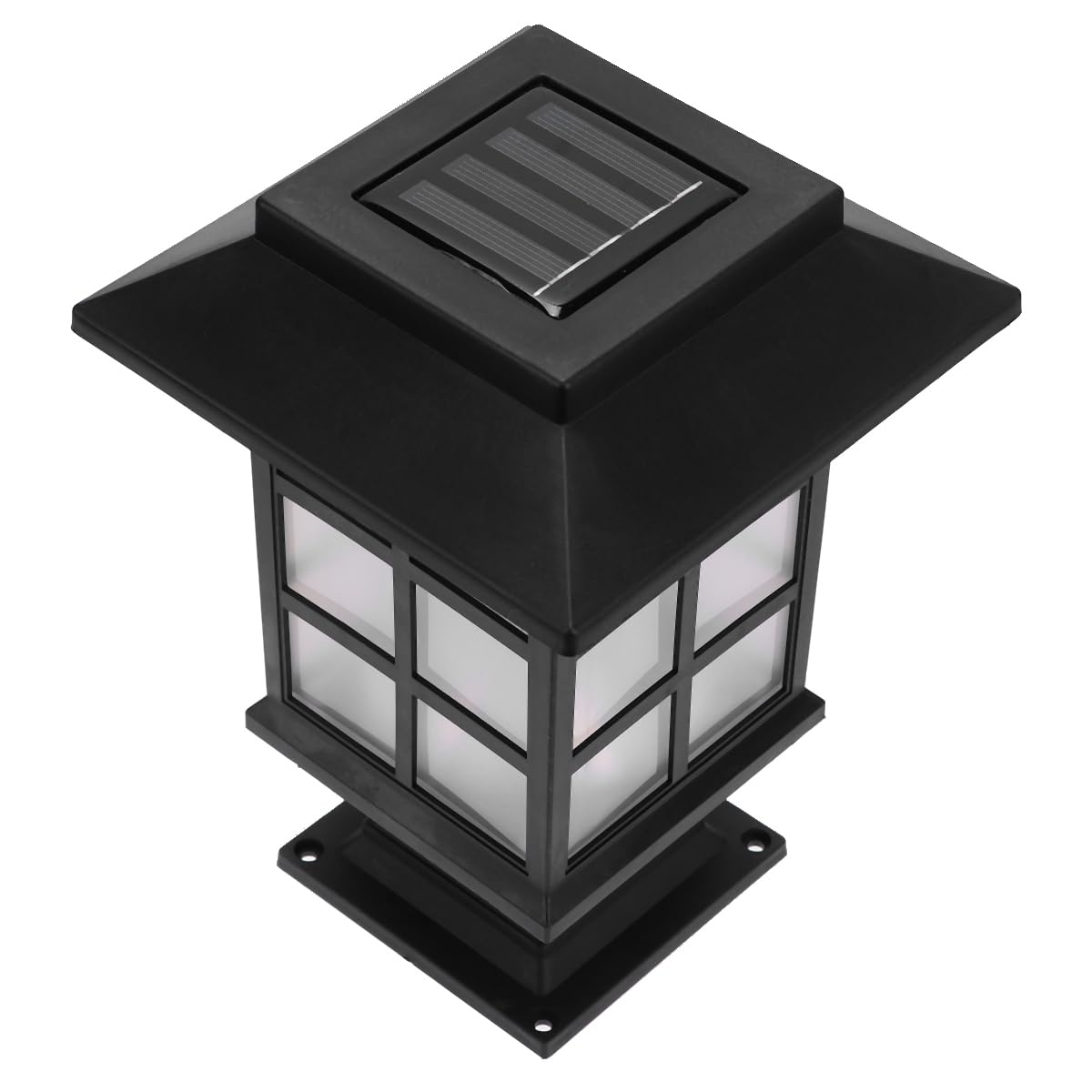 Uonlytech 2Pcs Solar Post Light Outdoor Solar Powered Pillar Lights with Pier Mount Base Solar Post Lantern for Garden Gate Column Driveway (Black)