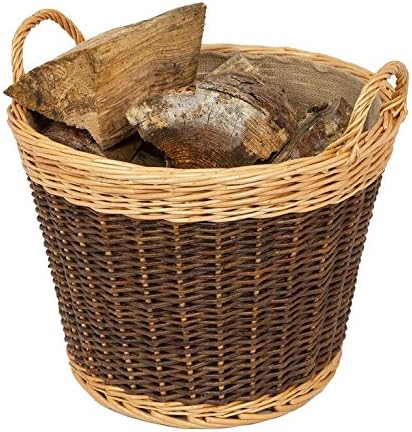 Woodluv 100% Organic Whole Willow Handmade Two Tone Log Basket with Rattan Jute Liner, Natural - 43cm (D) X 40cm (H)