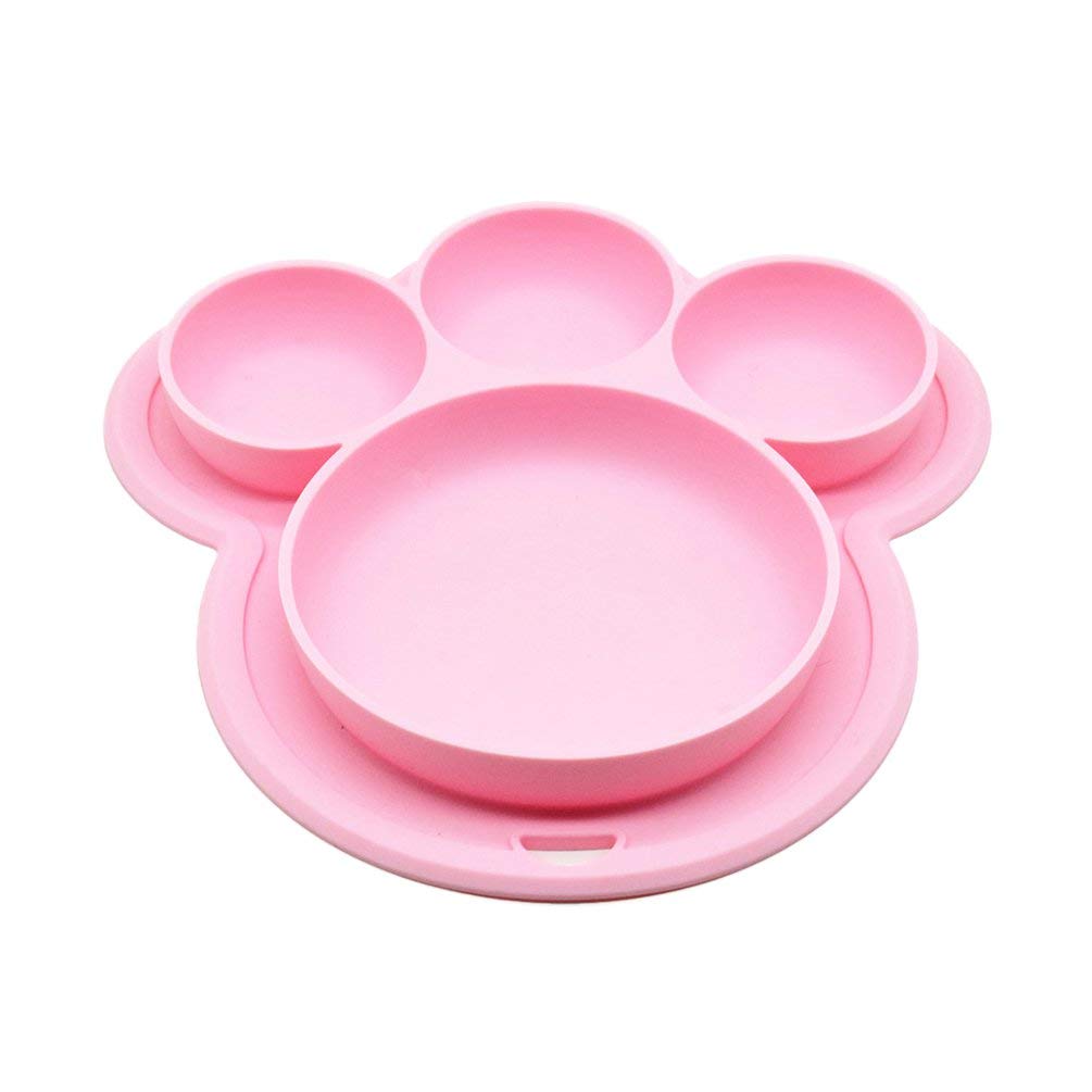 Pink Baby Safe Silicone Dining Plate Solid Cute Cartoon Children Dishes Suction Toddle Training Tableware Kids Feeding Bowls