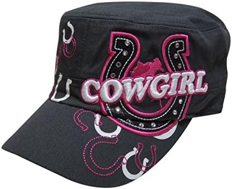 "Cowgirl" Rhinestone Horseshoe Cadet Cap Fashion Western (Grey)