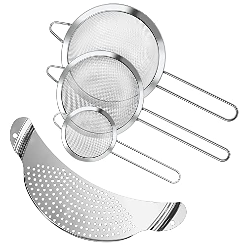 Foonii 4 Set Stainless Steel Fine Mesh Strainers,3 piece Wire Strainer(3.15'', 5.55'', 7.08'')+1