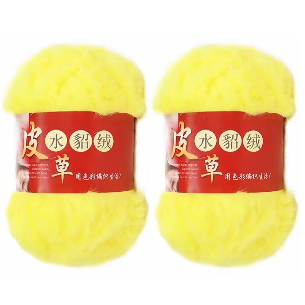 2 Skeins Chunky Fluffy Faux Fur Yarn Skein Imitation Mink Wool Yarn Faux Mink Crocheting Yarn Super Soft Fluffy Eyelash Yarn for DIY Sweater Scarf Glove Knitting Craft