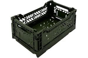 Aykasa Collapsible Storage Bins, Plastic Crate for Storage, Collapsible Crate, Utility Stackable Box, Collapsible storage box, Milk crate Collapsible storage (Small, Khaki)