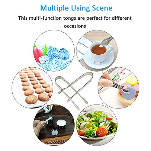 Huture 6 PCS Stainless Steel Mini Sugar Flatware Pastry Ice Tongs Pom Cube Pliers Candy Appetizers Serving Clip 11cm Dishwasher Safe Kitchen Tongs for Wedding Party BBQ Tea Coffee Bar Grill, Silver - Thumbnail 6