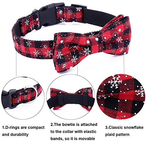 Malier Christmas Dog Collar and Bow tie with Classic Snowflake Pattern, Adorable Collar with Light Release Buckle Pet Accessories for Puppy Dogs Cats Pets - S