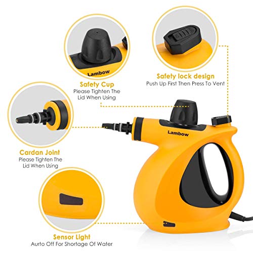 Handheld Pressurized Steam Cleaner with 9-Piece Accessory Set - Multi-Purpose and Multi-Surface All Natural, Chemical-Free Steam Cleaning for Home, Auto, Patio, More